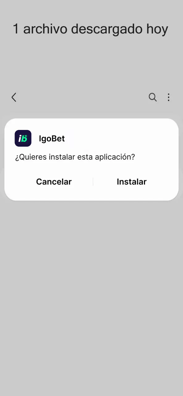 Pulsa Instalar tras abrir el APK descargado de IgoBet.
