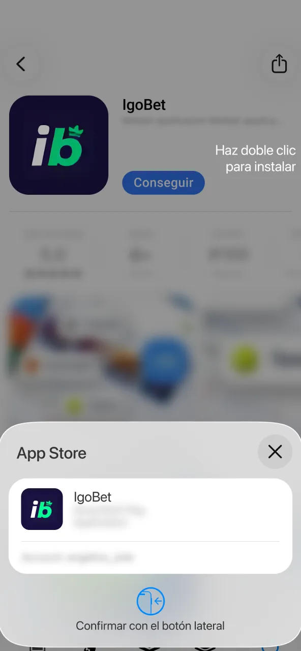 Confirma la instalación de IgoBet con tu método de seguridad de Apple.