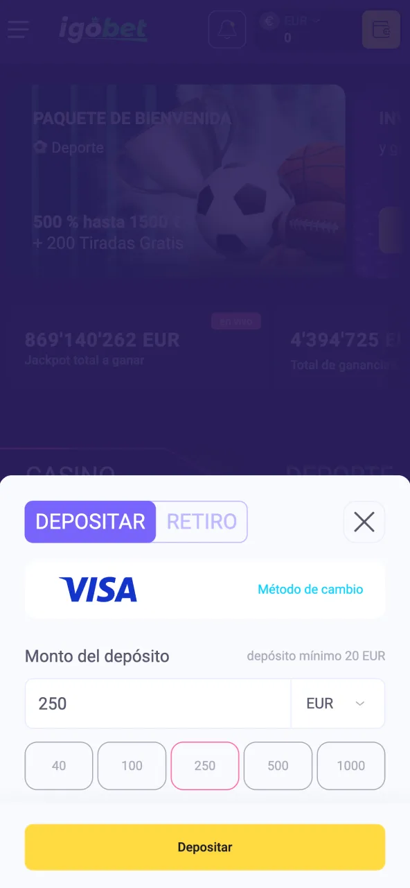 Ingresa al área Caja y realiza tu depósito mínimo en IgoBet.