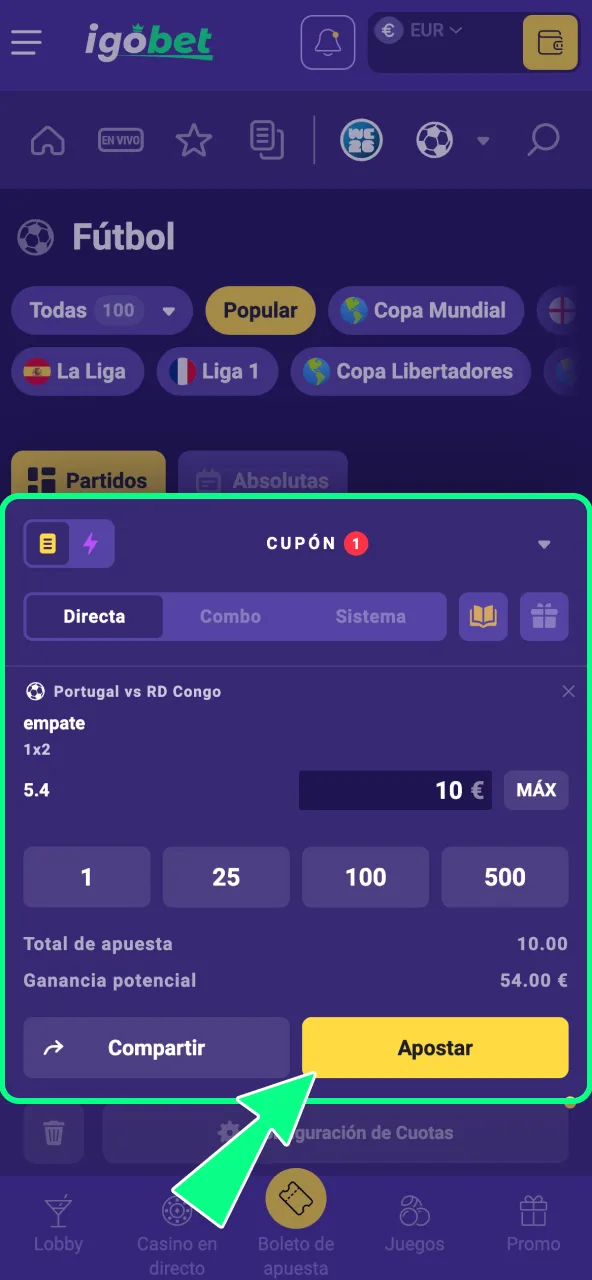 Confirma tu cupón y recibe validación inmediata de IgoBet.