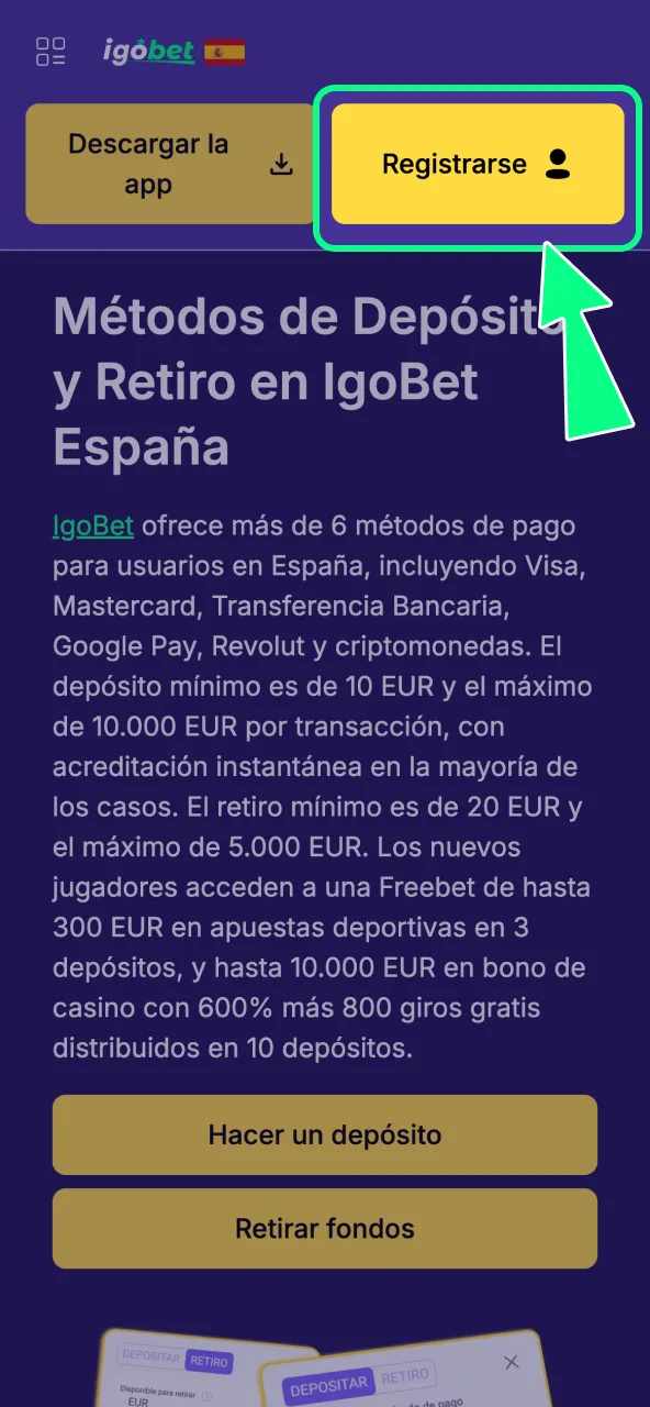 Inicia sesión en IgoBet o crea tu cuenta en pocos minutos.