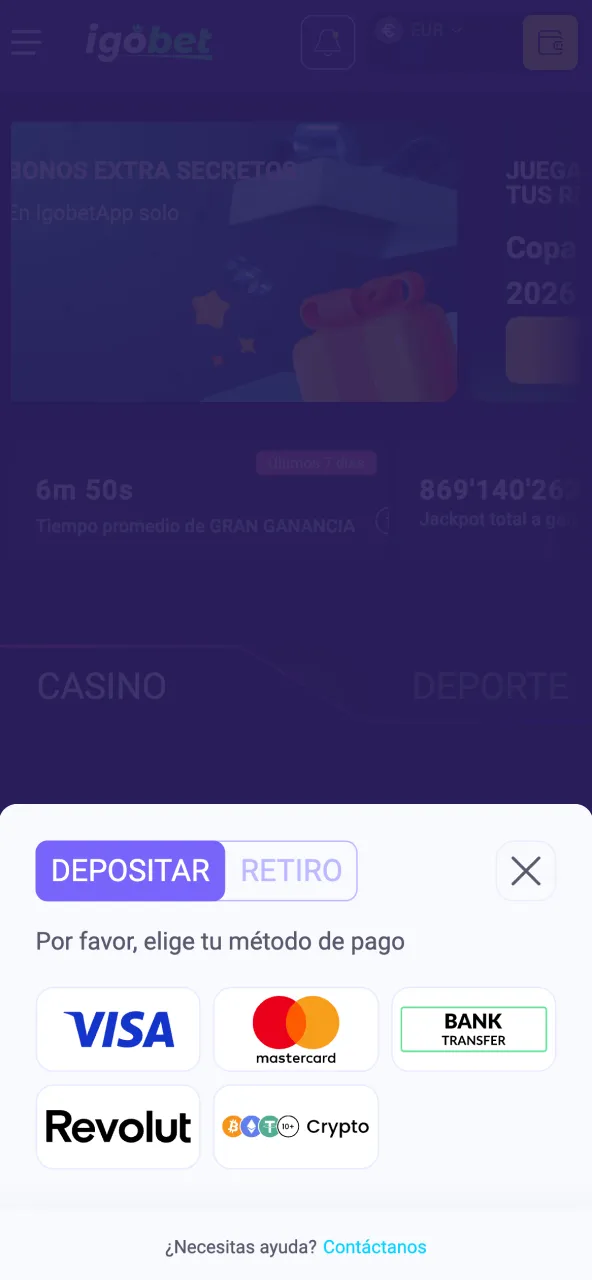 Escoge cómo pagar y deposita fácilmente en IgoBet.