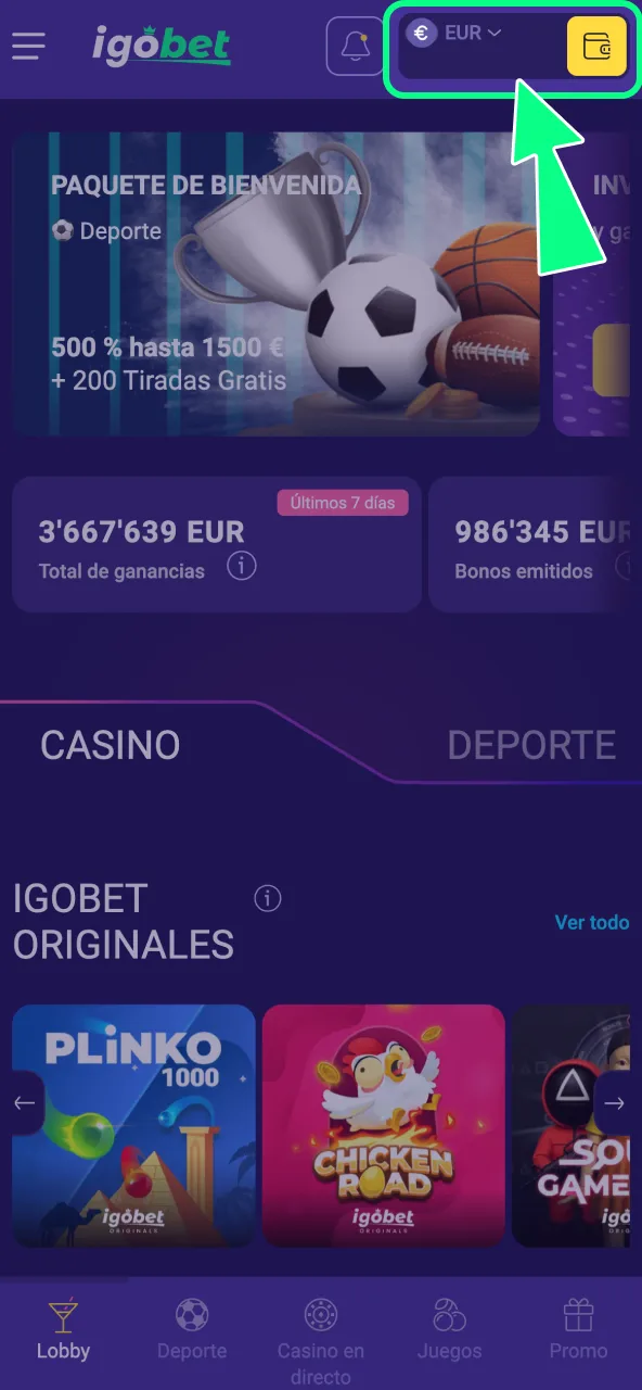 Accede a Caja en IgoBet y consulta tus opciones de retiro.