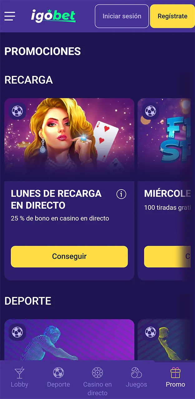Regístrate y consigue un bono en la aplicación de IgoBet.