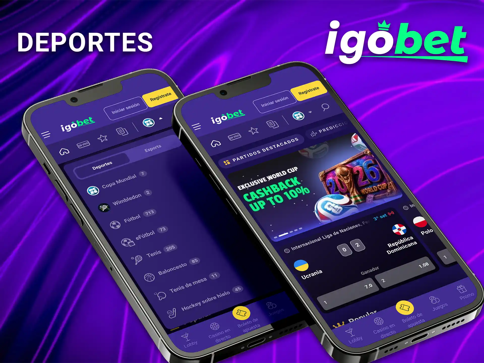 Explore el catálogo completo de disciplinas y deportes disponibles en la app de apuestas IgoBet.