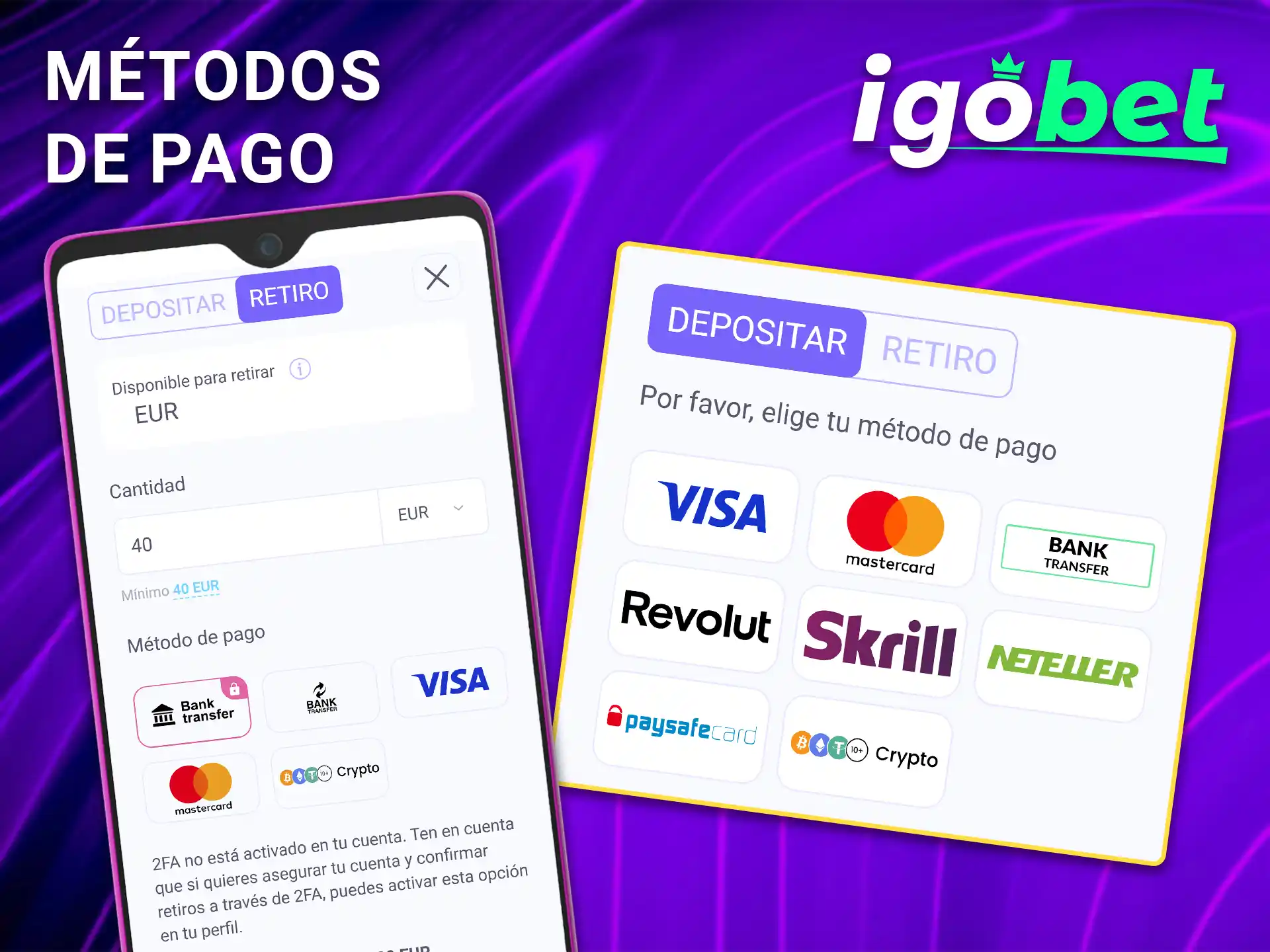 Gestione sus transacciones financieras mediante los métodos de pago en la app de IgoBet.