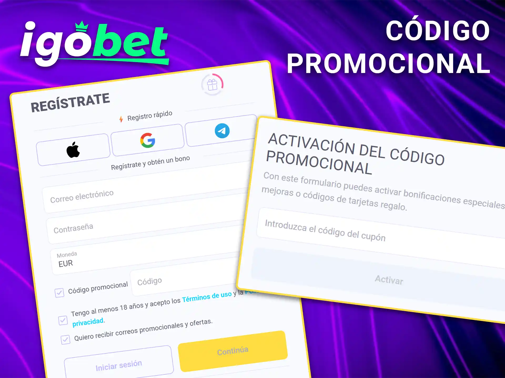 Obtenga recompensas adicionales al introducir el código promocional de IgoBet.