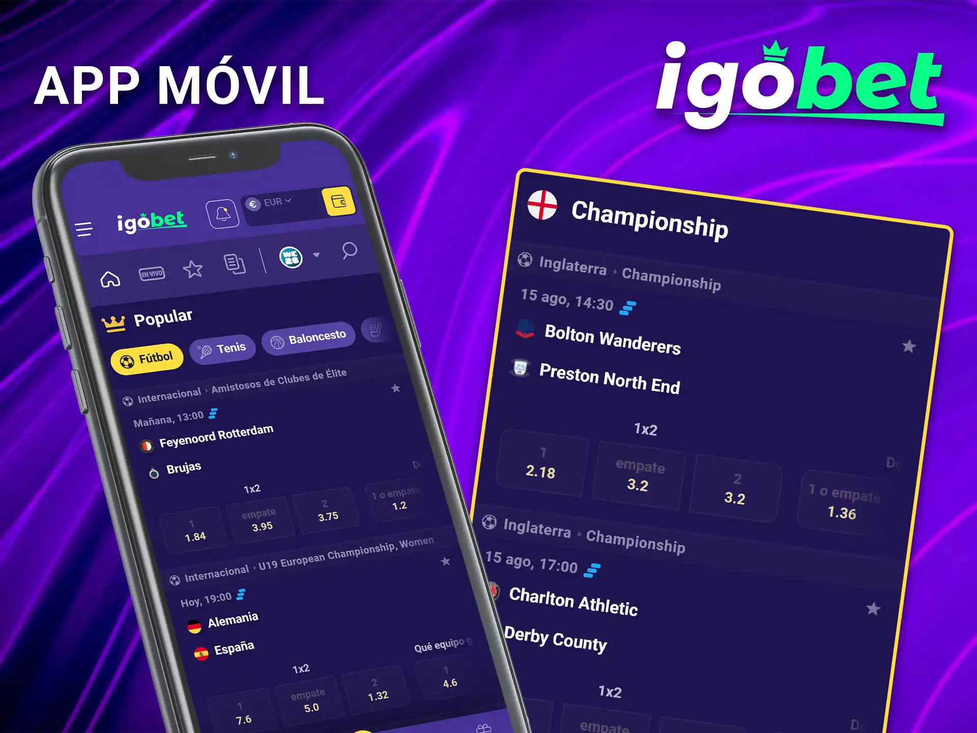 Haga sus pronósticos desde cualquier lugar usando la app móvil de IgoBet para apostar al fútbol.