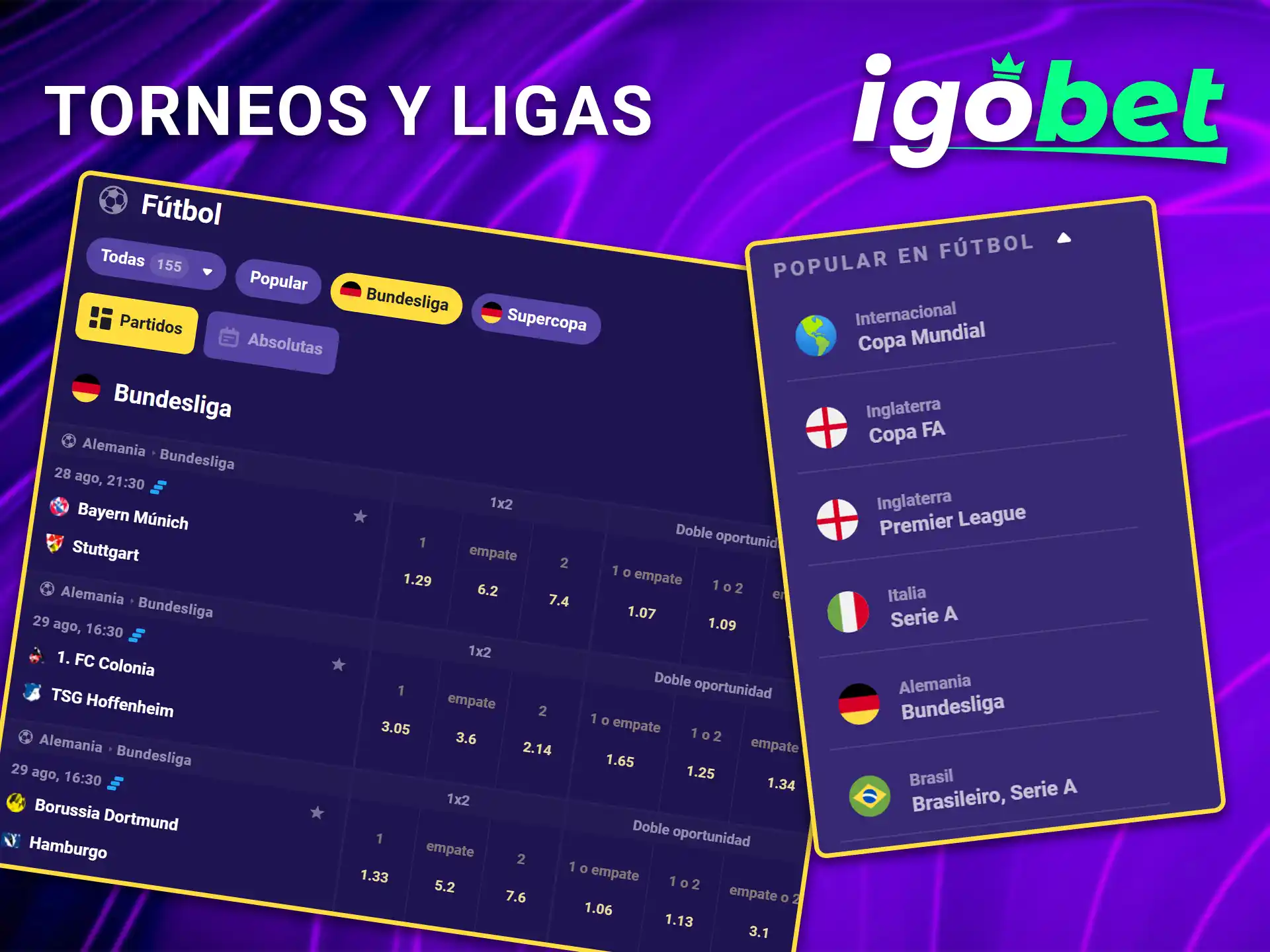 Revise las cuotas disponibles para los principales torneos y ligas de fútbol para apostar en españa con IgoBet.