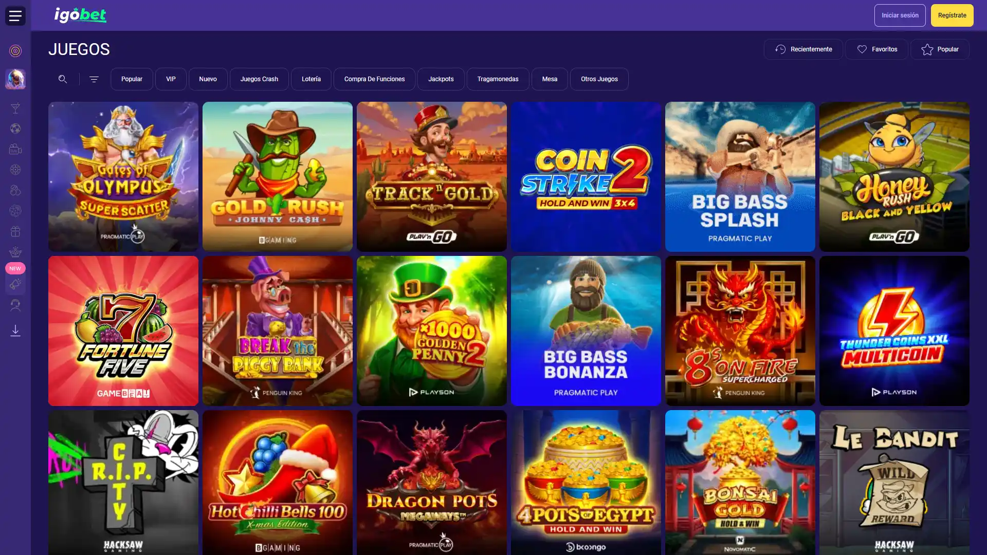 En IgoBet están disponibles los juegos de casino más populares.