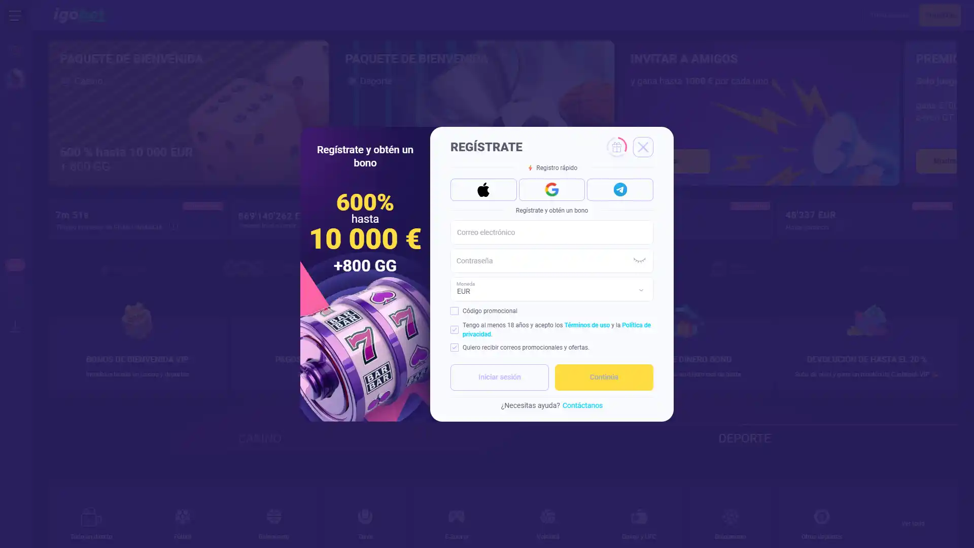Crea rápidamente una nueva cuenta en IgoBet.