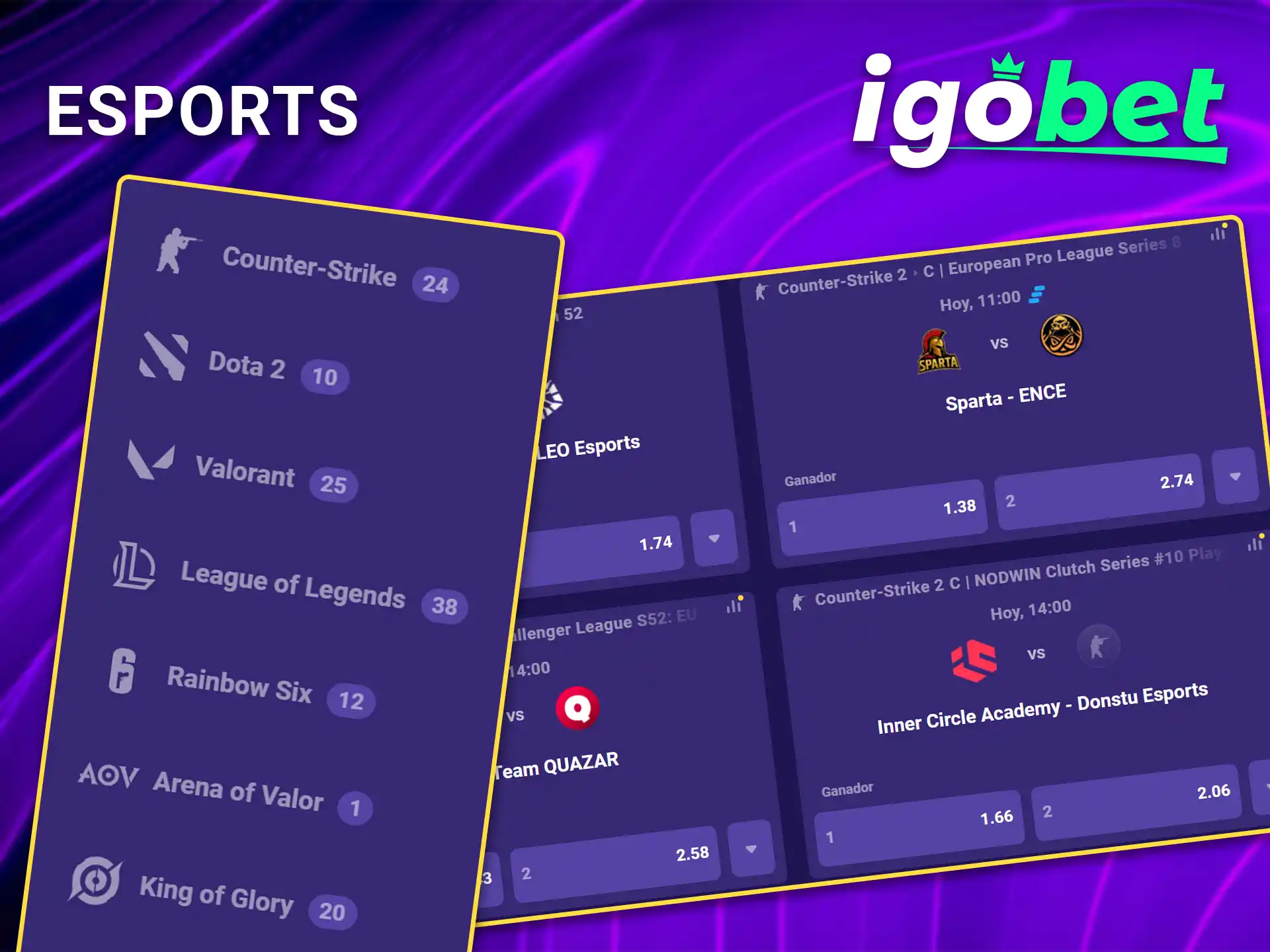 IgoBet ofrece los eventos de eSports más populares para apostar.