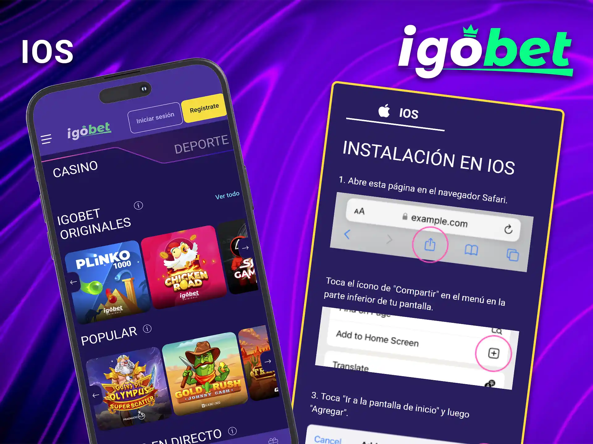 Sigue las instrucciones para descargar la aplicación IgoBet para iOS.