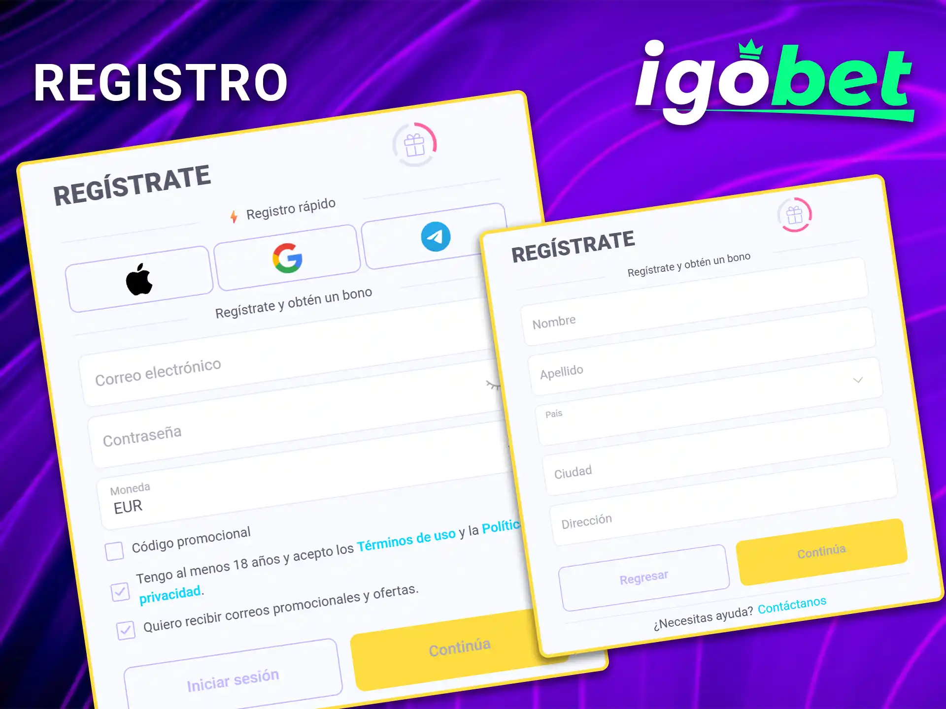Complete el formulario de inscripción para iniciar el proceso de registro en IgoBet.