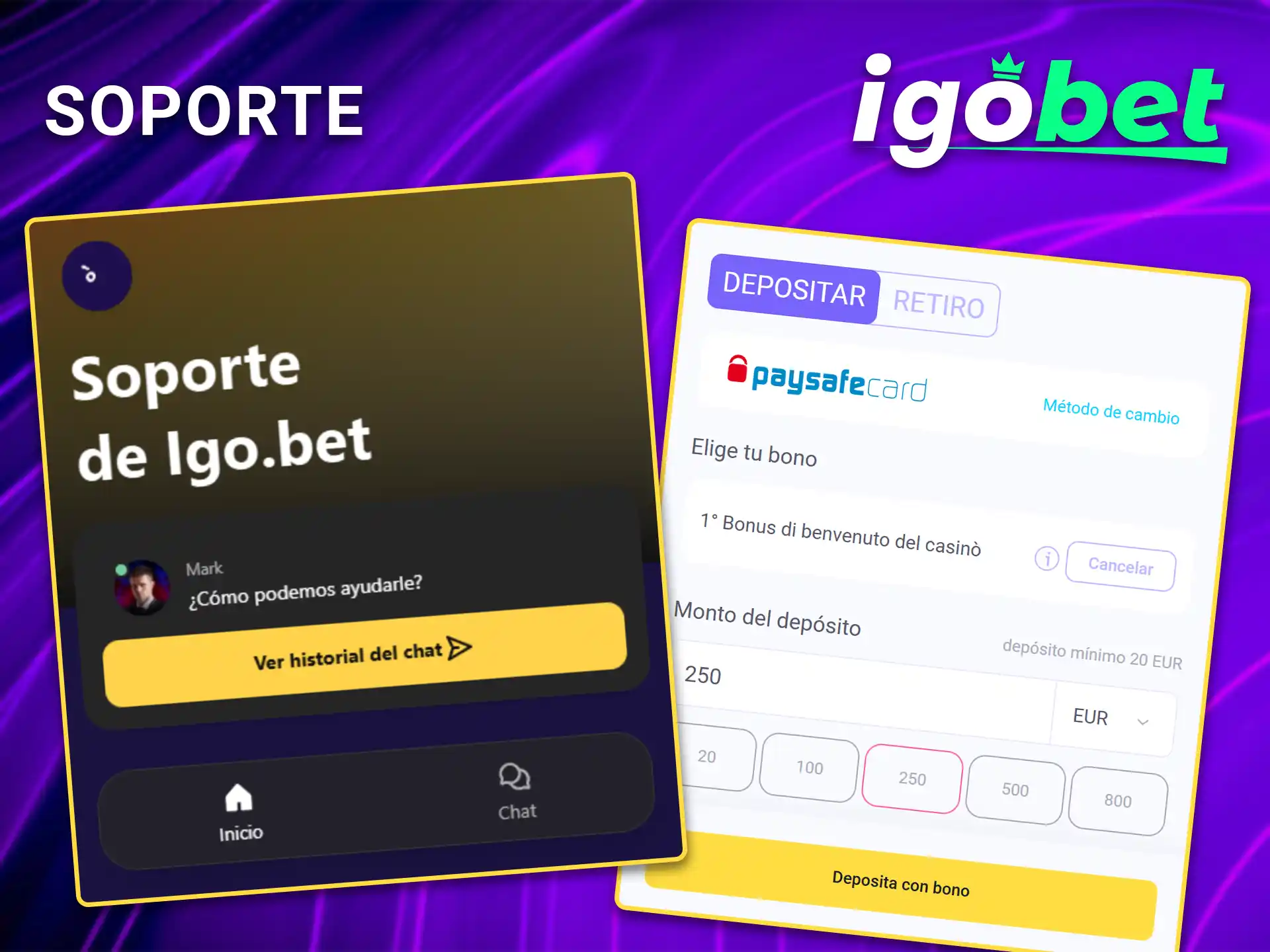Gestione cualquier incidencia financiera mediante el contacto con el equipo de soporte de IgoBet.