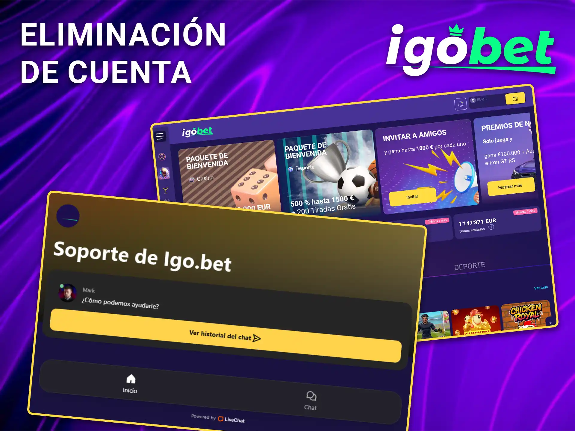 Inicia el proceso de eliminación de tu cuenta en IgoBet.
