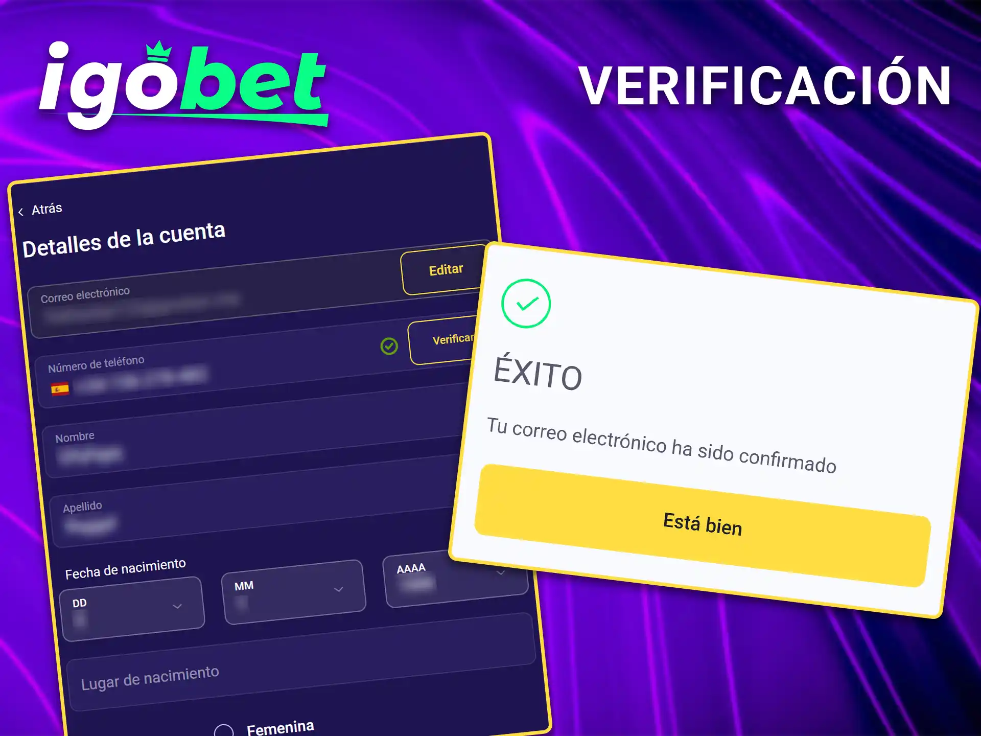 Sube tus documentos de identidad para completar la verificación de cuenta en IgoBet.